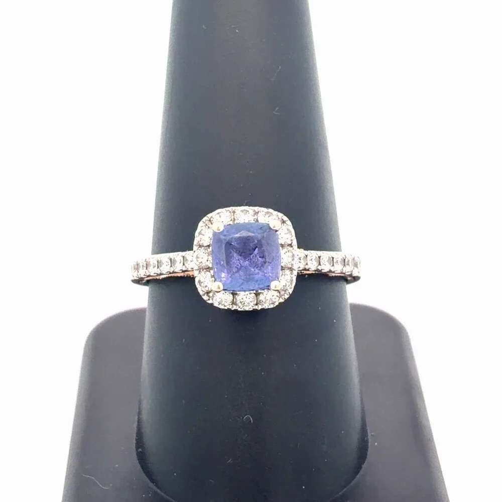 EFFY 14K White & Rose Gold Asscher Cut Tanzanite Diamond Halo Accented Ring